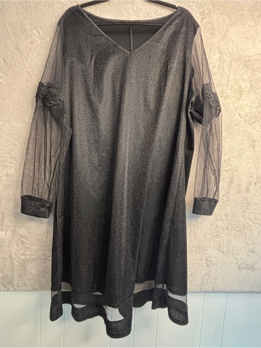 Elegant Black V-Neck Sheer Sleeve Dress ~ Sz 3X Dressy, Wedding, Party